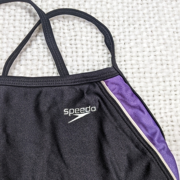 Speedo Rapid Splice Black and Purple Athletic Open Back One Piece *See Measure - Picture 6 of 7